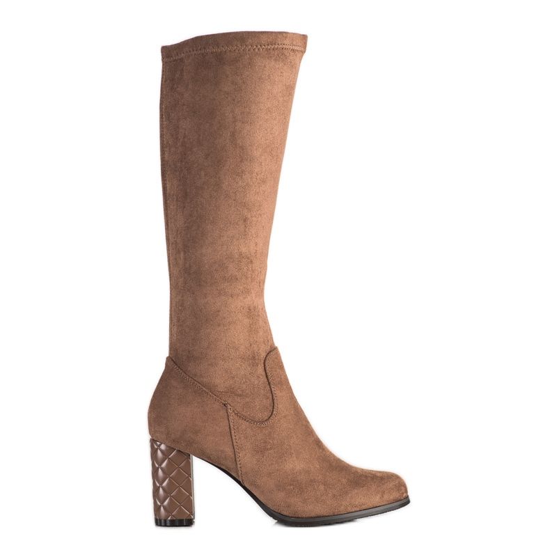 SHELOVET Högklackade stövlar i mocka brun