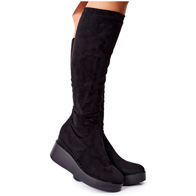 S.Barski Suede Wedge Boots S. Barski Black Celina svart