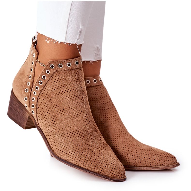 Openwork stövlar med utskärningar, Camel Western beige
