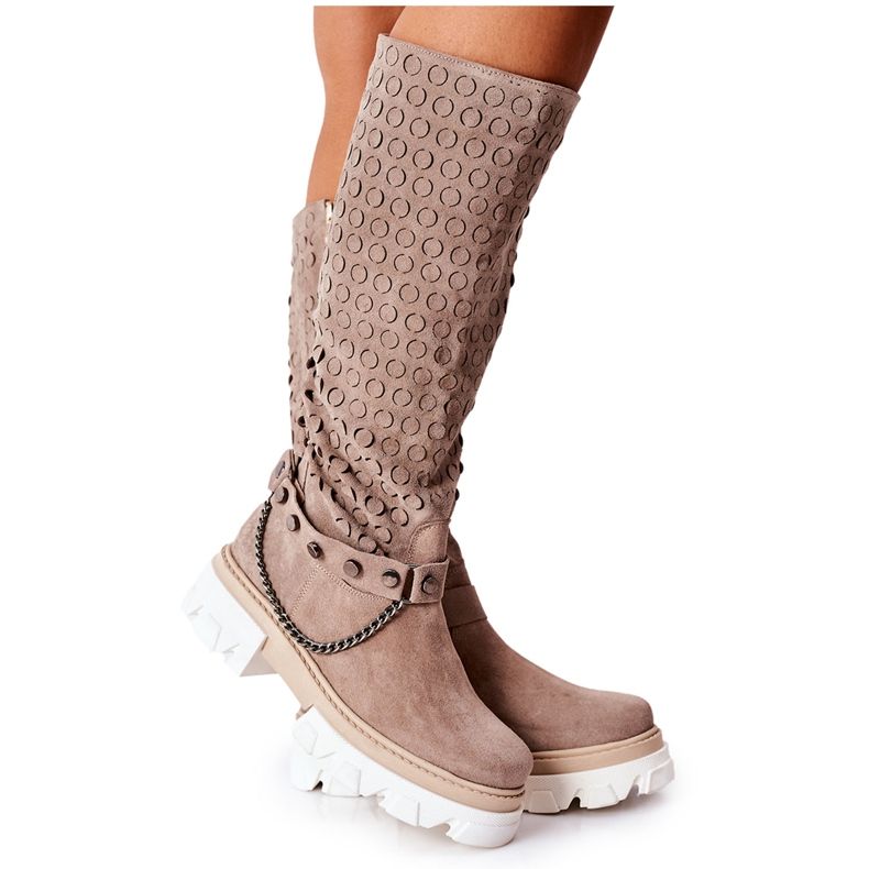 Lewski Shoes Läderstövlar för kvinnor Lewski Cappuccino mocka 2866 brun