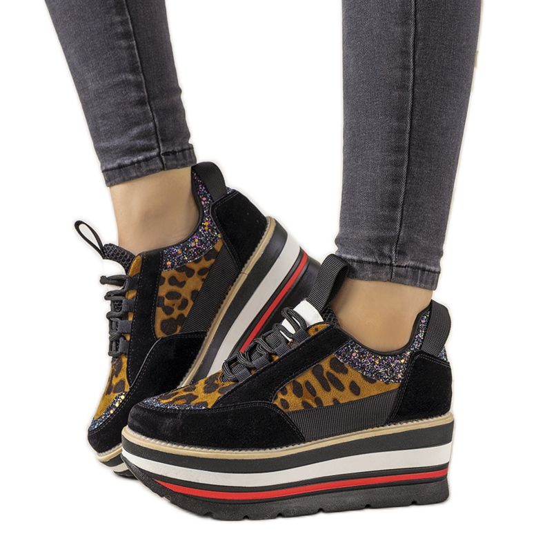 Svarta sneakers med höga Debbi -sulor brun