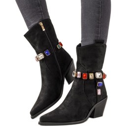 Svarta cowboystövlar med färgglada Mabella -stenar