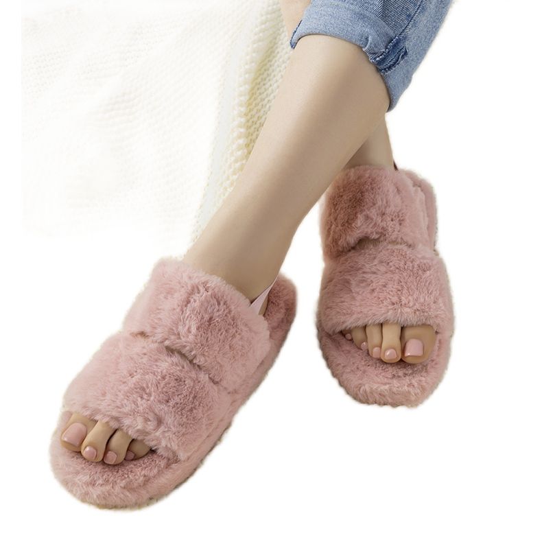 Rosa damtofflor med elastiskt band och Rosales -päls