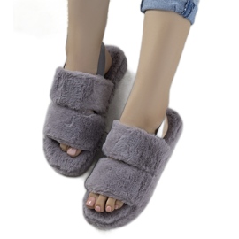 Grå damtofflor med elastiskt band och Rosales -päls