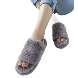 Grå damtofflor med elastiskt band och Fierro -päls