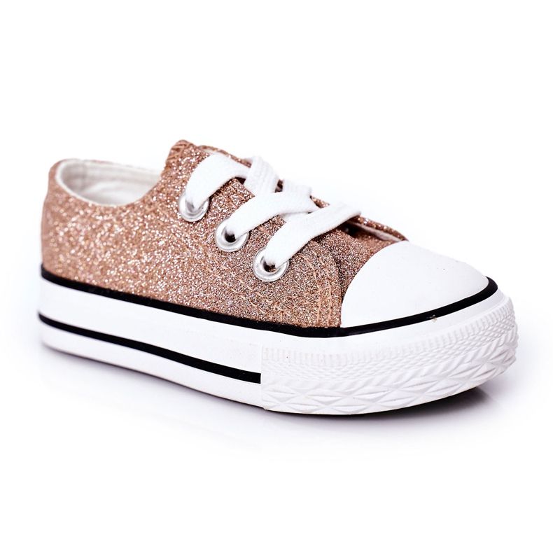 Barns rosa guld Glitter Sneakers Bling-Bling gyllene