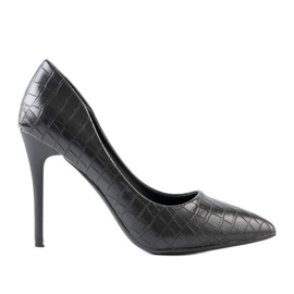 Svart Ebony Crocodile Leather Stilettos