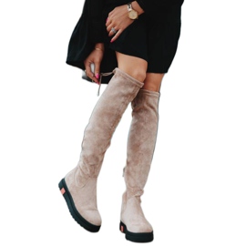 Beige platt dekorerade stövlar Lia