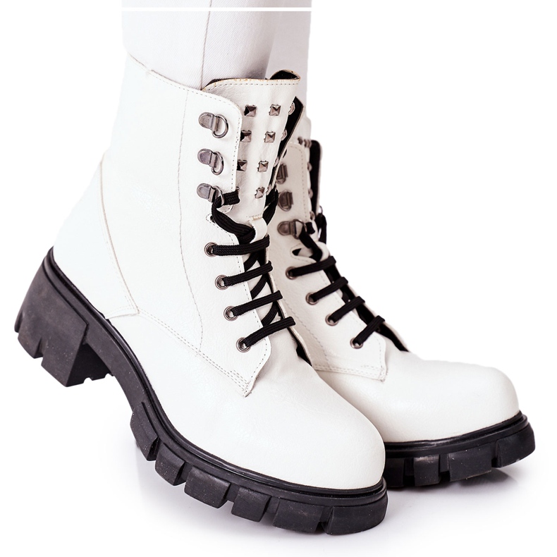 NAVY DOT Dam Stövlar Trapers Glany White Clethra vit