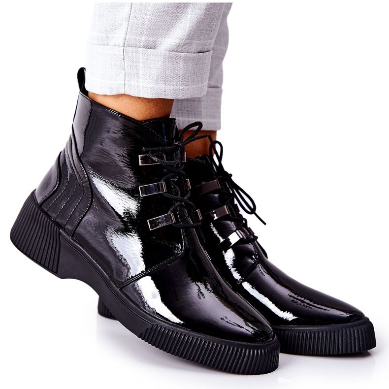 S.Barski Svarta Vica lackerade arbetsstövlar