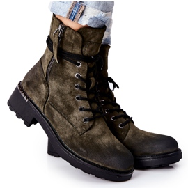 PE1 High Worker -stövlar med gröna Maisa -dragkedjor