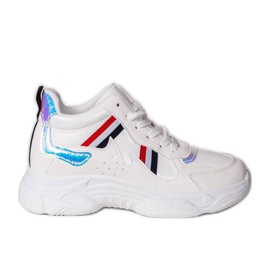 Vita fula skor på en tjock Lexi -sula mångfärgad