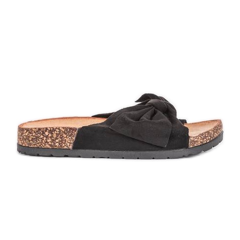 Svarta tofflor med en solig rosett