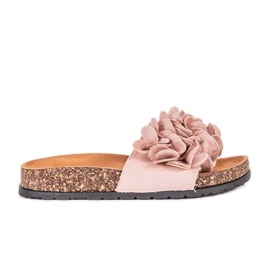 Esperanza rosa tofflor med blommor