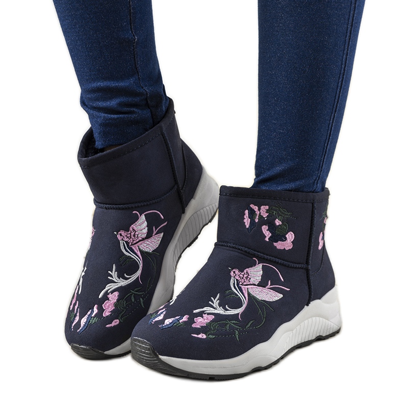 Jamil broderade marinblå snöskor