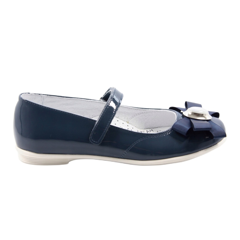 Girls 'Leather Ballerinas med en båge 45418 Navy Blue Bartek blå