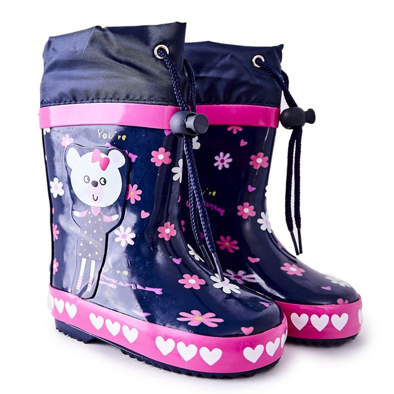 Barns gummi galoscher Navy Blue Zinstina's Bear marinblå