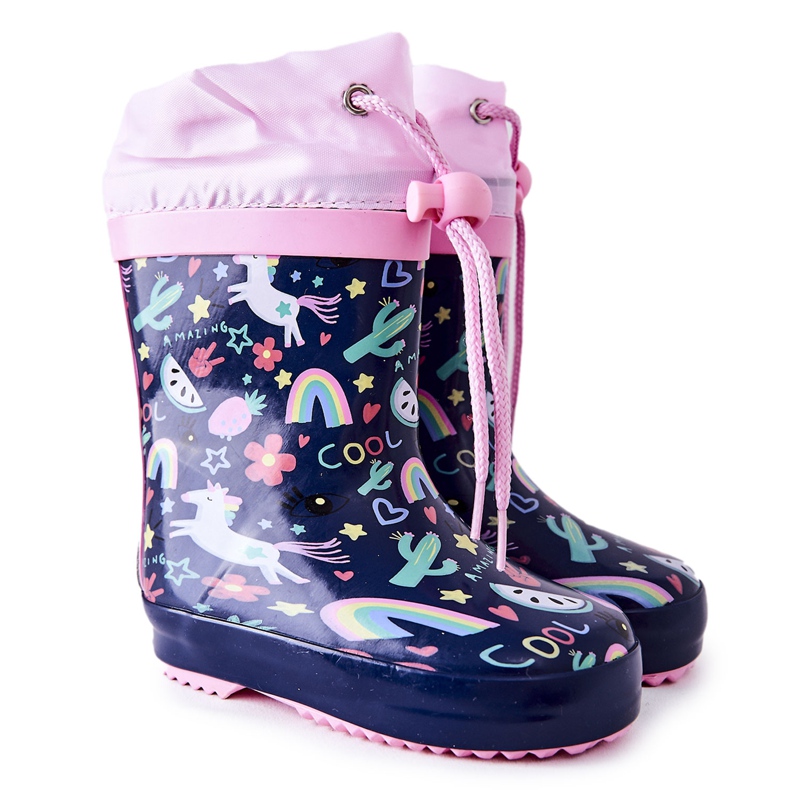 Barns gummi galoscher Navy Blue Unicorn Aleman marinblå rosa