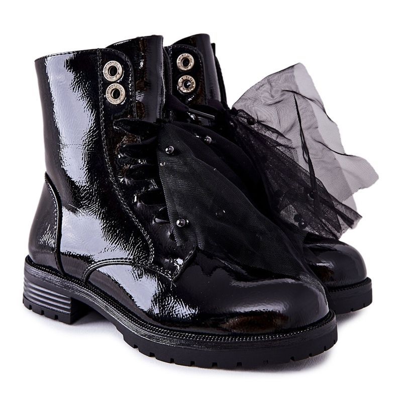 S.Barski Barnens svarta varma lackerade stövlar Semissa