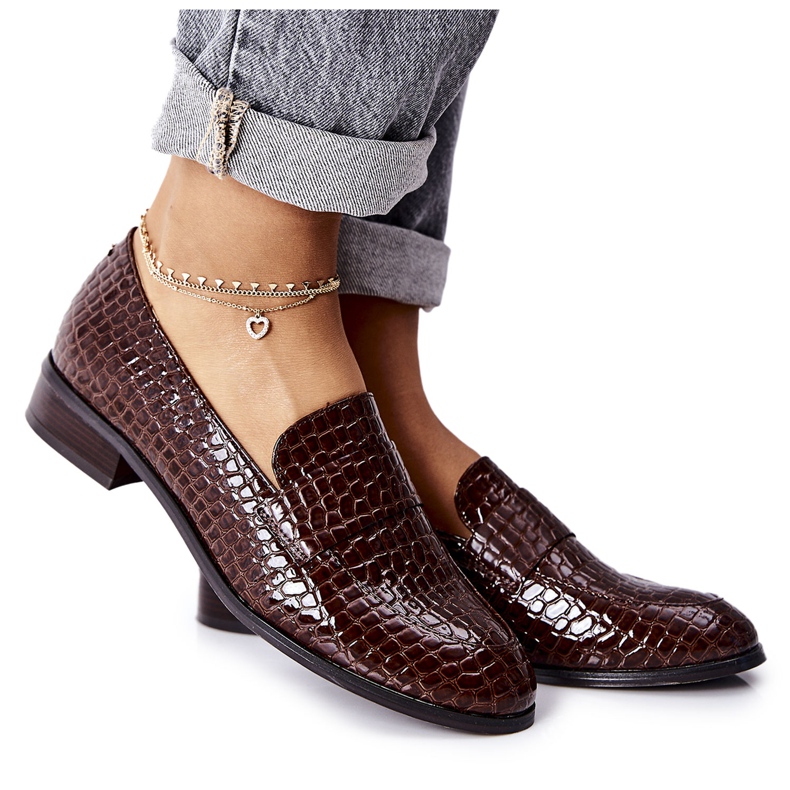 Vinceza Lackade skor med djurmönster av brunt linne