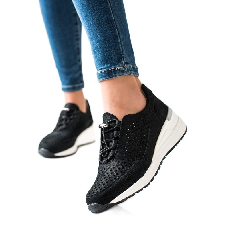 Läderskor med VINCEZA Glitter svart