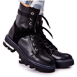Maciejka Black Leather Workers Boots 05219-01 svart