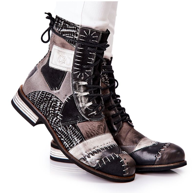 Maciejka grå läder Jodhpur stövlar 05095-03 svart