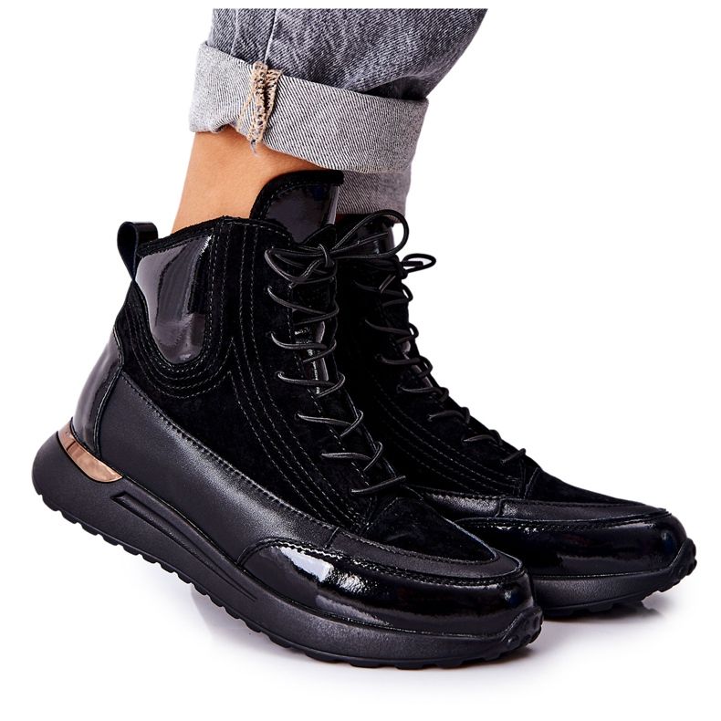 POTOCKI Svarta Chocci Black Leather Sports Sneakers
