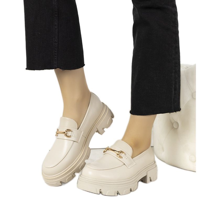 Beige mockasiner med höga Anouksulor gyllene