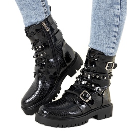 Albertine svarta patent platta stövlar