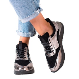 W. Potocki Svarta och silver sneakers gjorda av Potocki läder gyllene