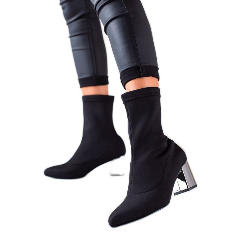 TRENDI Slip-on stövlar med silverklack svart