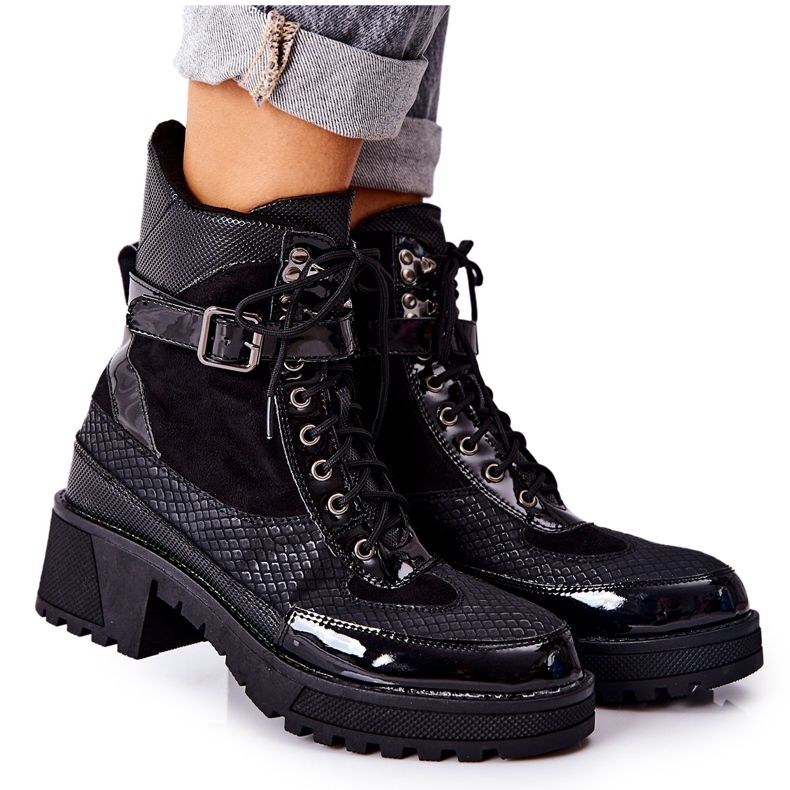 PG1 Svarta Devera arbetarkängor med spänne