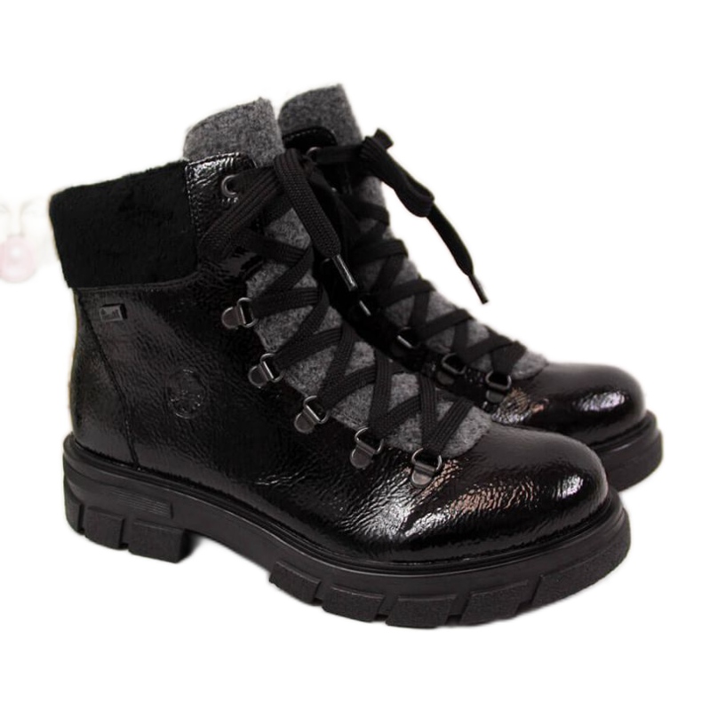 Svartisolerade lackerade stövlar W Rieker Z9132 blå