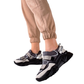 TRENDI Sneakers med kardborrmode beige svart grå