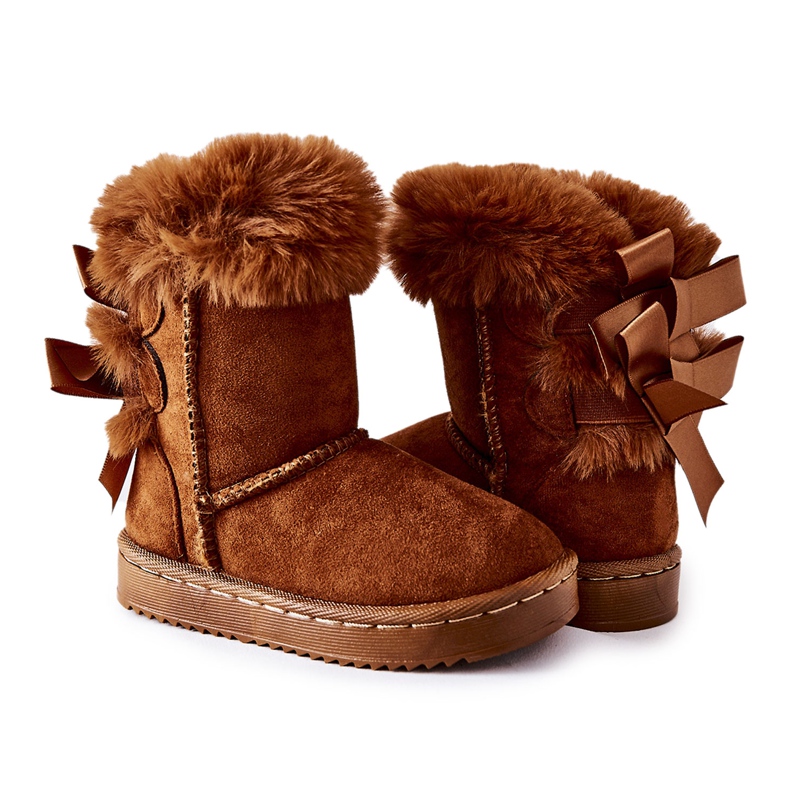 FR1 Barns varma stövlar med rosetter D.Khaki Funky snöskor brun