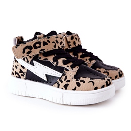 FR1 Höga sportskor för barn svart och beige Bartnie vit brun