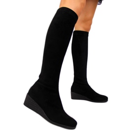 Svarta mocka stövlar på kilen Filippo W PAW299