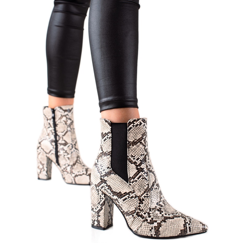 Marquiz Snygga Snake Print Booties beige