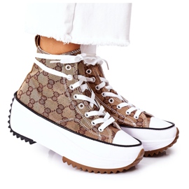 FJ1 Loggade sneakers på den elektriska kärleksbruna plattformen vit