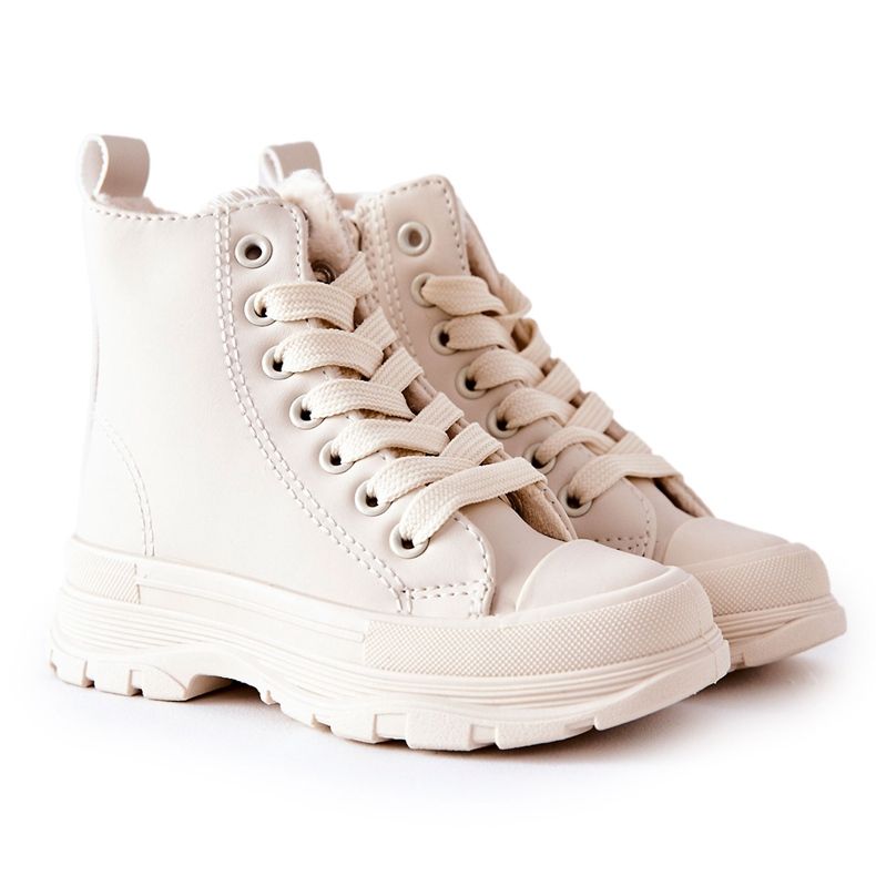 FR1 Barns lädervarma sneakers Ljusbeige Bomi