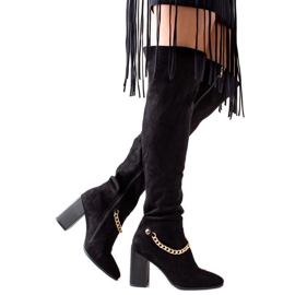 Goodin Lårhöga stövlar i mocka med kedja svart