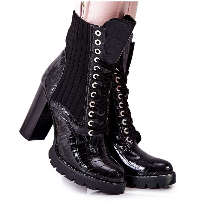 PG1 Damskor på en högklackad krokodilmönster Svart Erdogan