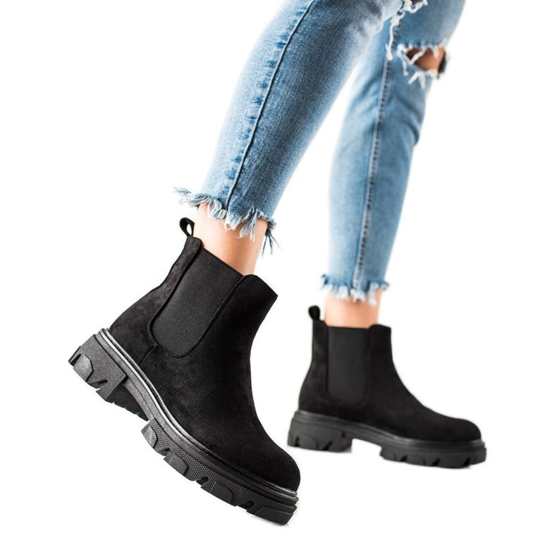 TRENDI Mocka Chelsea stövlar på plattformen svart