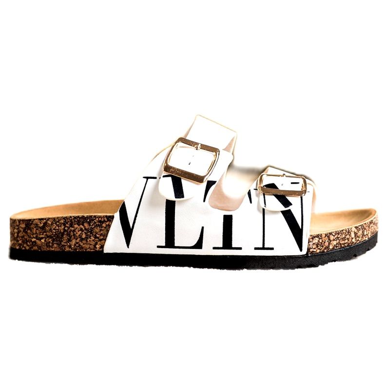 Vita bekväma flip-flops tillverkade av ekologiskt läder