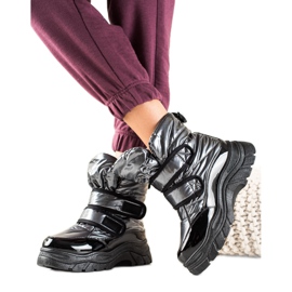 TRENDI Glänsande snöskor med kardborreband svart silver-