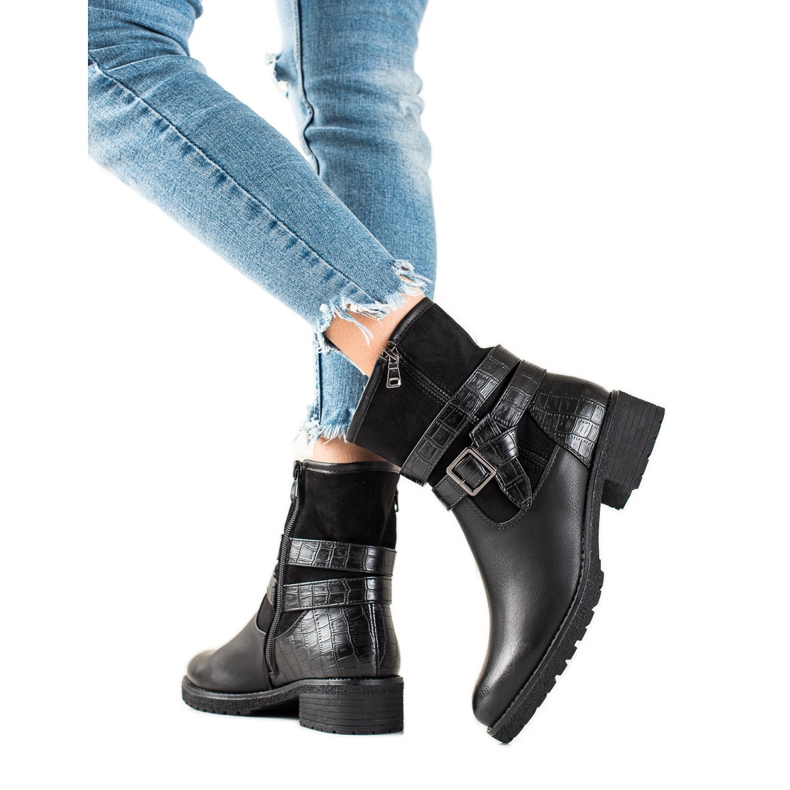 Super Mode Svarta Klassiska Arbetare Med Spänne