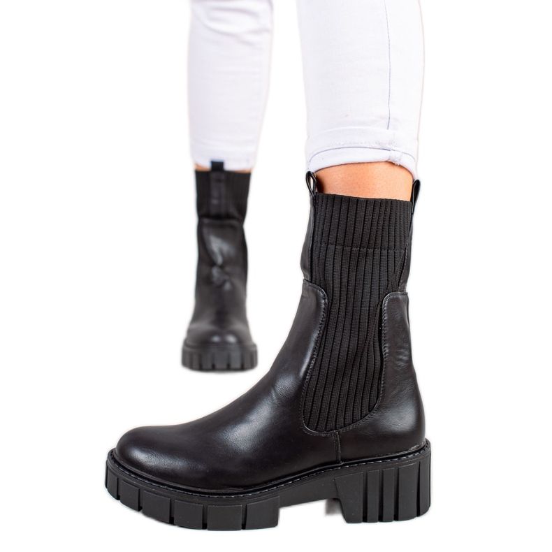 Laura Mode Slip-on Chelsea-stövlar på plattformen svart