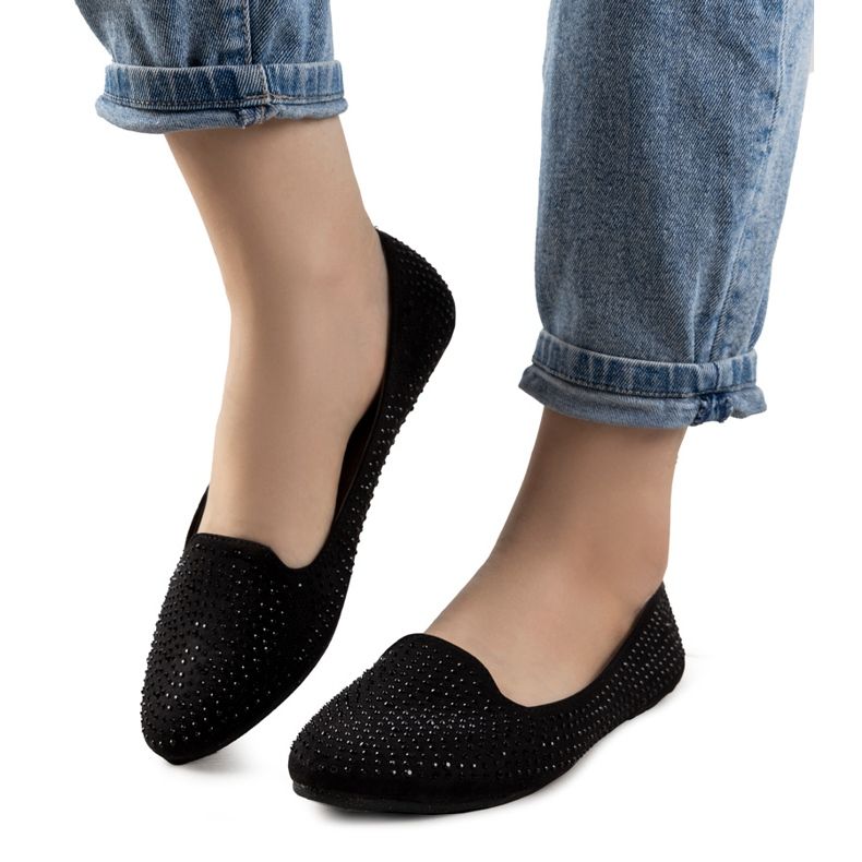 Svarta ballerinor prydda med Harriette cubic zirconia