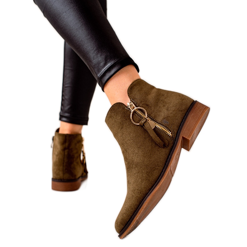 Super Me Stövlar med gulddragkedja grön